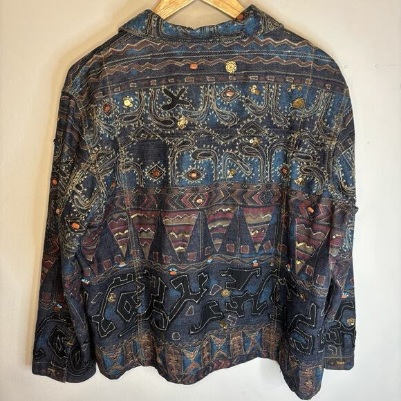 Chico's Embroidered Jacket XL Patchwork Stones Embellish Art to Wear Aztec Boho - Picture 10 of 16